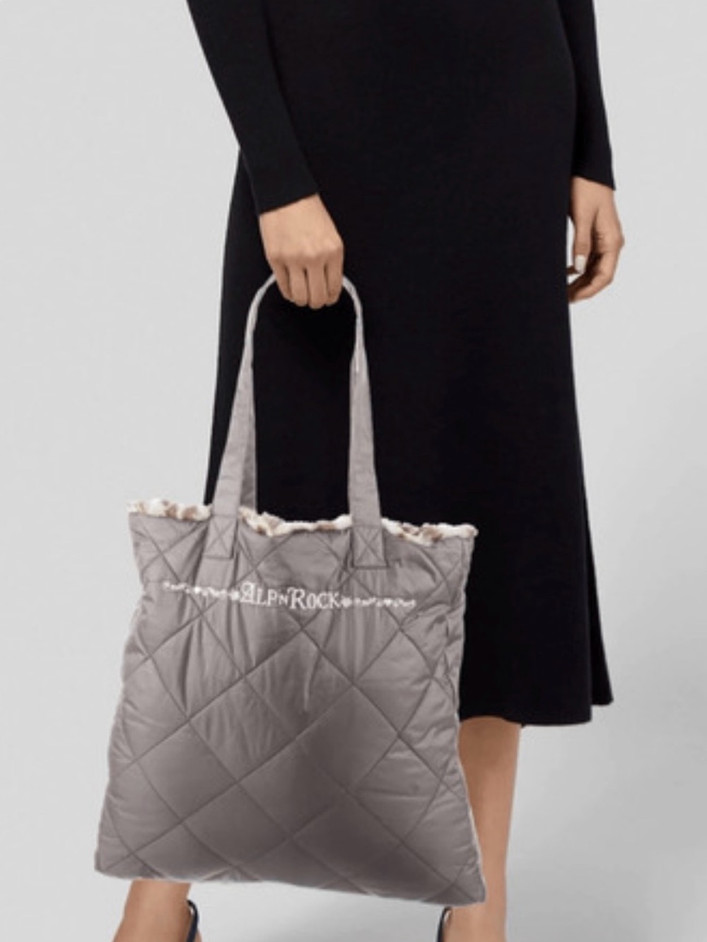 NWOT Alp N Rock Quilted Tote with Black Faux-Fur Trim in Gray